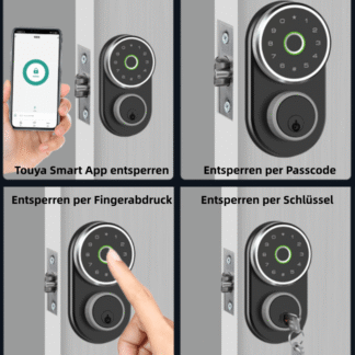 Türschloss mit 4 Entriegelungsmethoden: Fingerabdruck, Passcode, Bluetooth-Geste und temporärem Passcode + Schlüssel