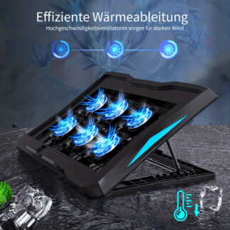 Laptop-Kühl-Station mit 6 Lüftern, 4 Geschwindigkeitsstufen, LED