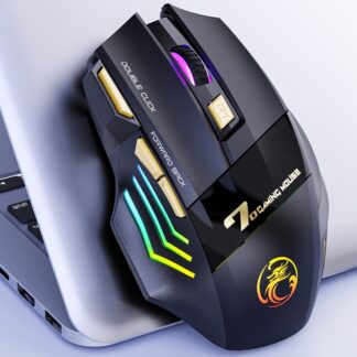 USB Wiederaufladbare Maus mit 7 Tasten, 2.4G Leiser Betrieb, 7-Farben Atmungsaktive LED, Kabellose Gaming Maus, Ergonomisches Design mit RGB Hintergrundbeleuchtung, Geeignet für Laptops